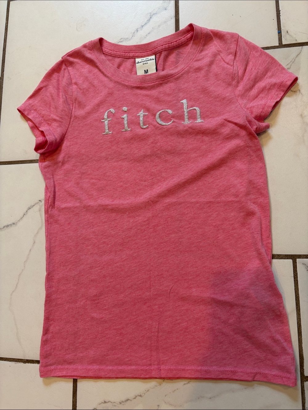 Abercrombie & Fitch Girls Vintage Y2K Pink Logo Short Sleeve Tee - Size M